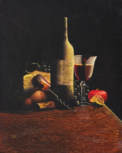 Appraisal: M MORGAN TH CENTURY Still life - A wine bottle