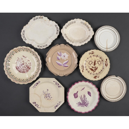 Appraisal: Eight English plain printed or painted creamware plates dishes and