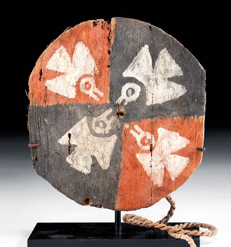 Appraisal: Chancay Polychrome Wood Disc Fiber Cord w Birds Pre-Columbian Central