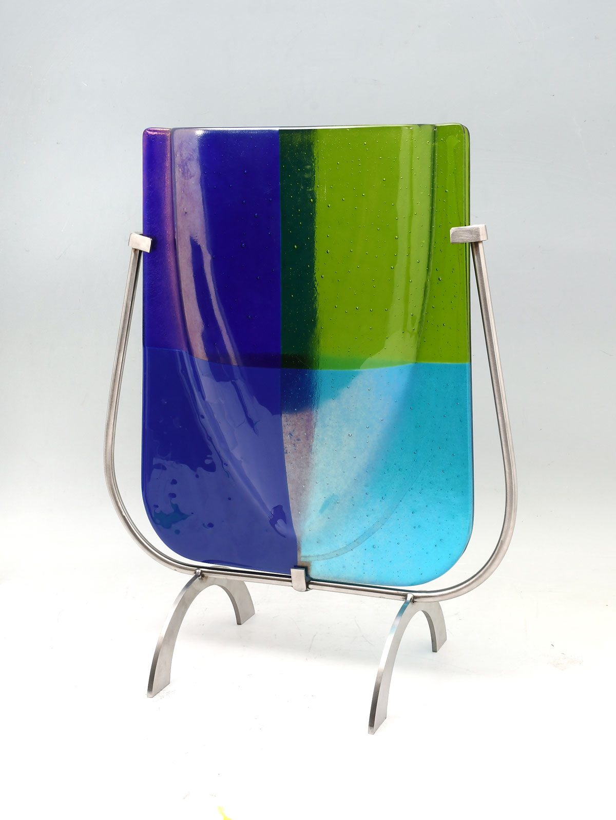 Appraisal: DICHROIC ART GLASS SIGNED VASE ON STAND Colorful dichroic art