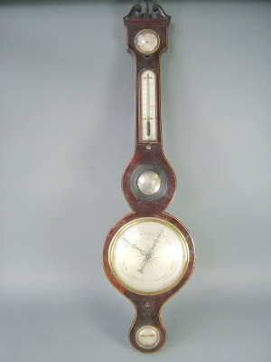 Appraisal: A th century line inlaid mahogany cased wheel barometer with