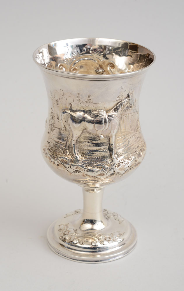 Appraisal: VICTORIAN REPOUSS SILVER GOBLET Maker's mark 'HH' in double circle