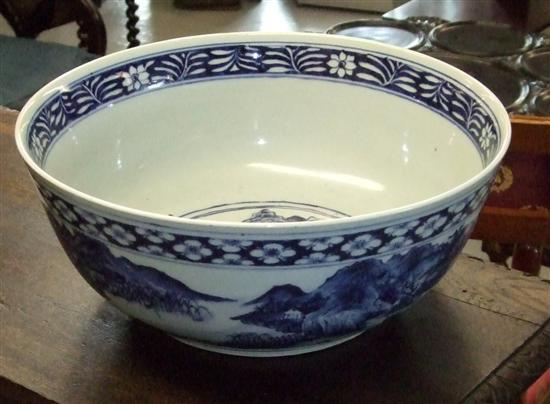 Appraisal: Chinese blue and white bowl th century painted with landscape