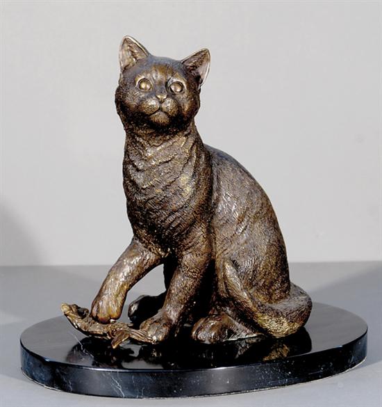 Appraisal: Continental school th century CAT WITH FISHbronze on marble base