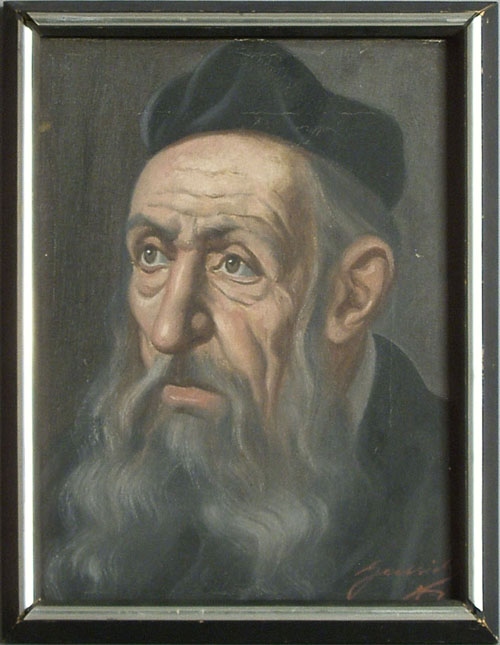 Appraisal: Oil on canvas portrait of a rabbi signed Guszich x