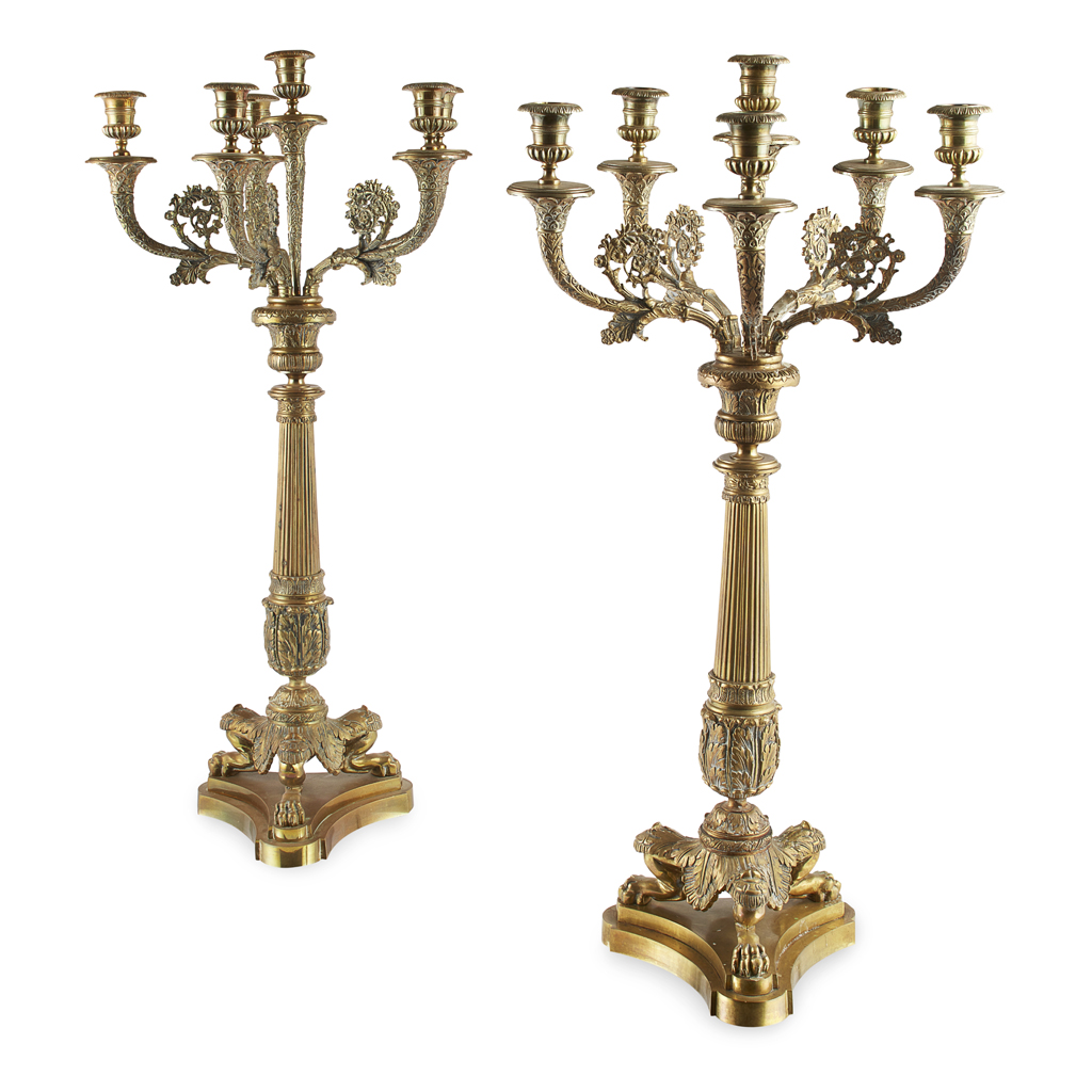 Appraisal: PAIR OF EMPIRE STYLE BRASS CANDELABRA LATE TH EARLY TH