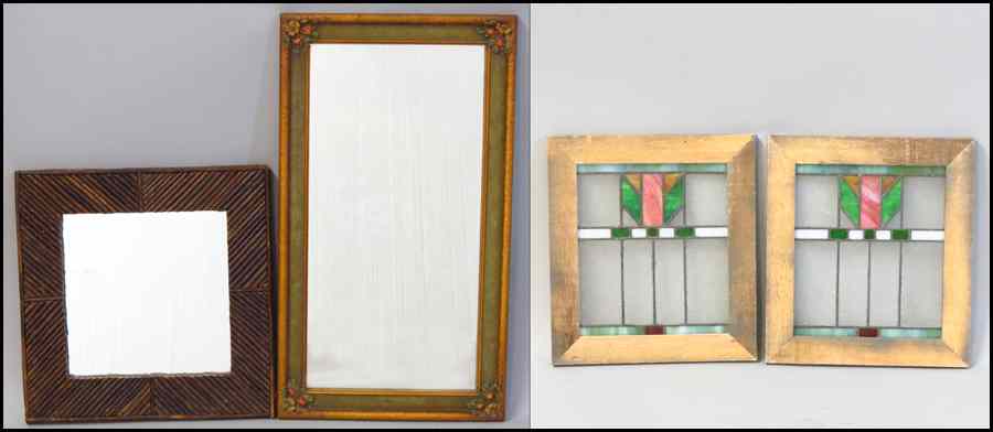 Appraisal: PAIR OF FRAMED STAIN GLASS WINDOWS Together with a two