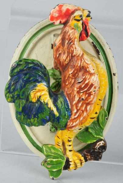 Appraisal: Cast Iron Crowing Rooster Doorknocker Superb vivid colors Condition Excellent