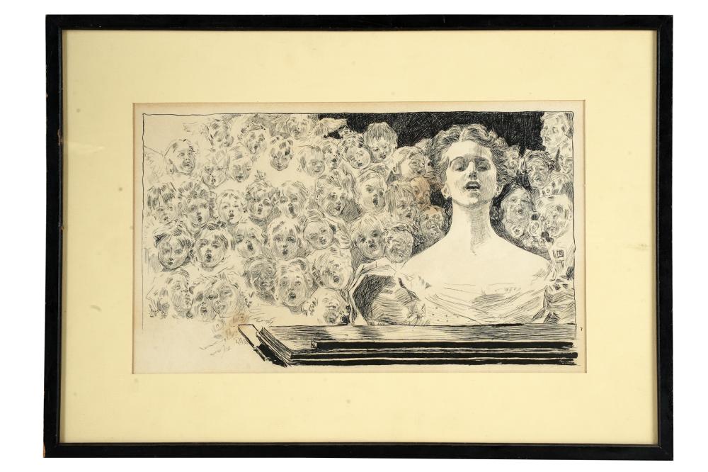 Appraisal: CHARLES DANA GIBSON - FACESetching on paper with artist's initials