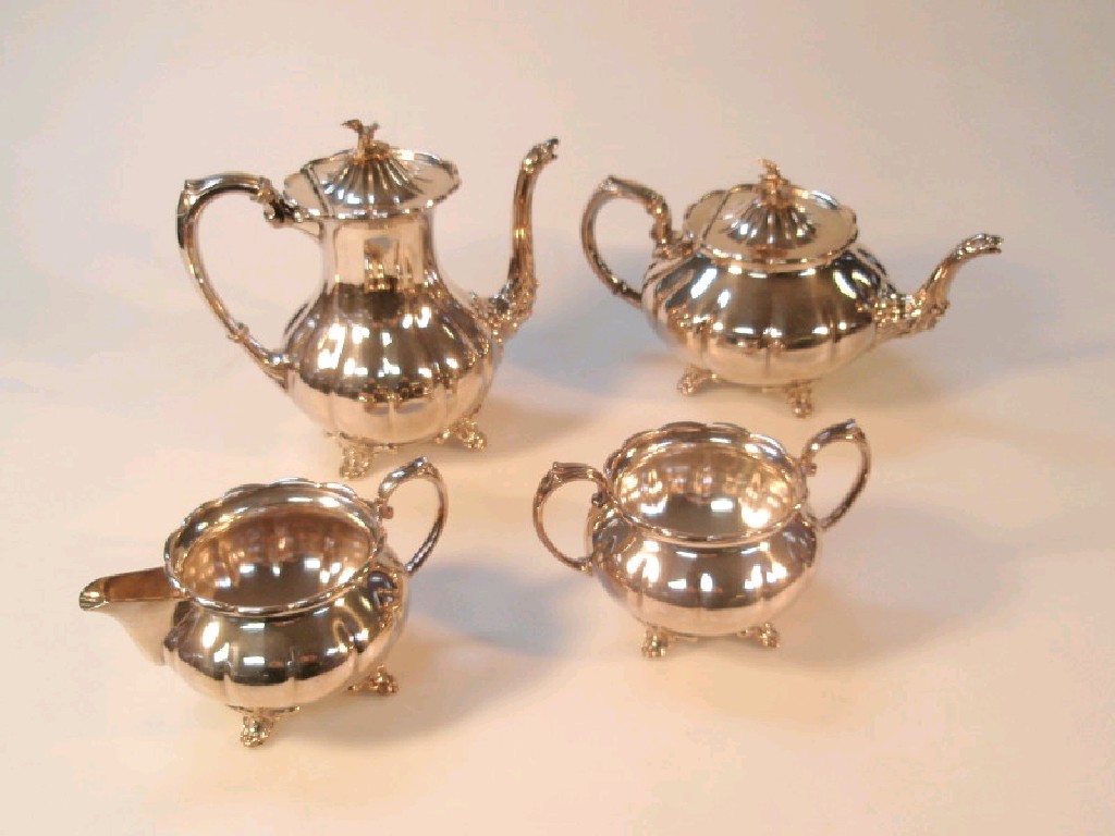 Appraisal: An EPNS four piece tea service of melon form with