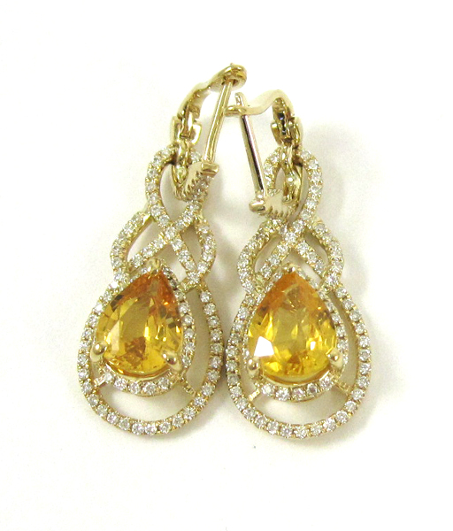 Appraisal: PAIR OF YELLOW SAPPHIRE AND DIAMOND EARRINGS each k yellow