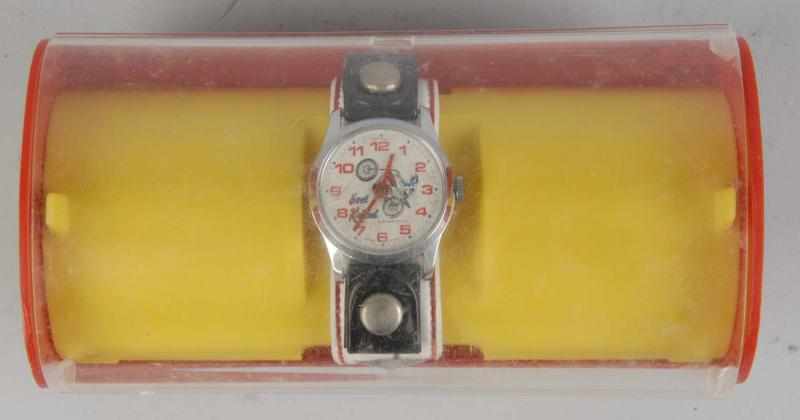 Appraisal: Bradley Evel Knievel Wrist Watch Description Working Includes original box