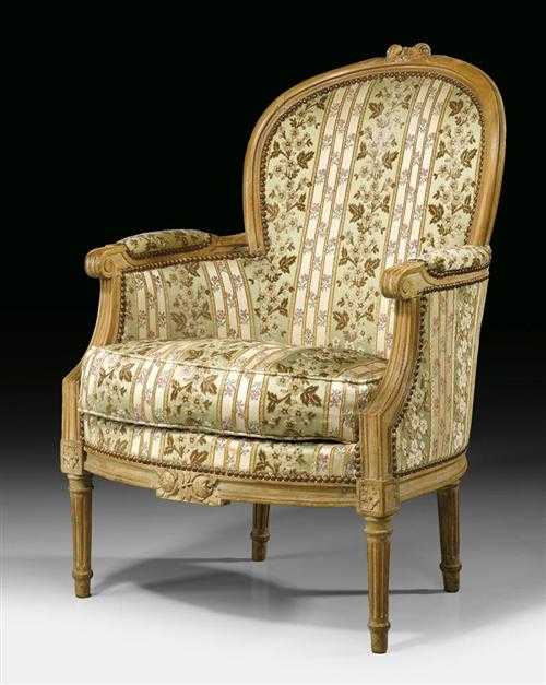 Appraisal: BERGERE Louis XVI Paris circa Fluted and carved walnut with