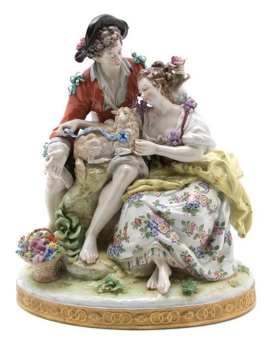 Appraisal: German Porcelain Figural Group depicting a shepherd and a shepherdess