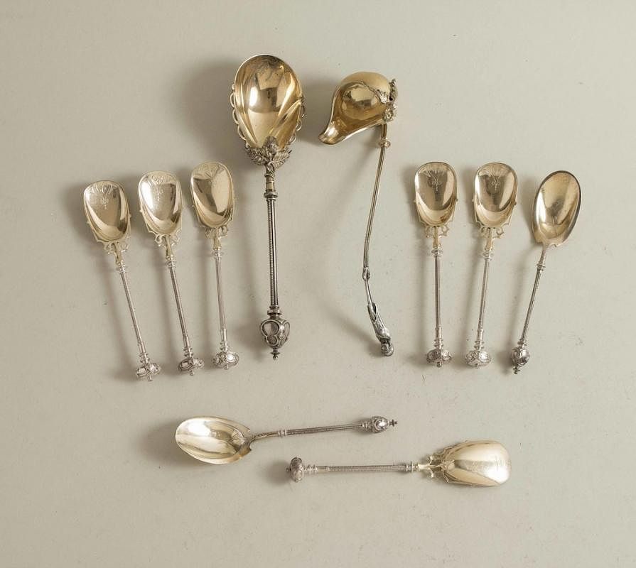 Appraisal: George Sharp Silver Ice Cream Serving Spoons Assembled group of