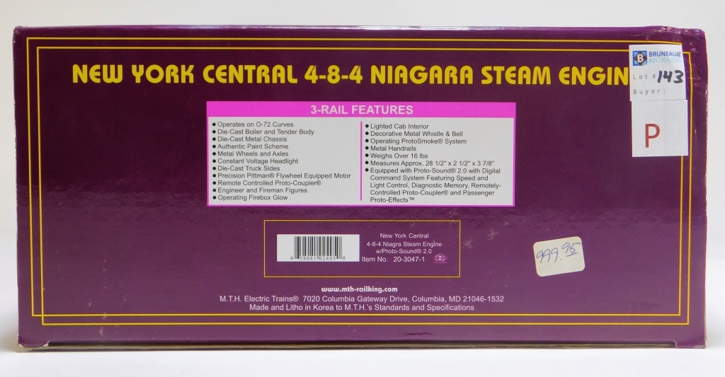 Appraisal: MTH NEW YORK CENTRAL NIAGARA STEAM ENGINE O TRAIN Item