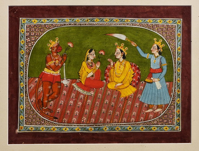 Appraisal: AN INDIAN MINIATURE PAINTED PERHAPS WITH VISHNU AND NARADA proferring