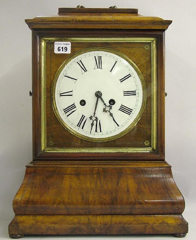 Appraisal: Walnut Black Forest double fusee mantel clock the wooden plated