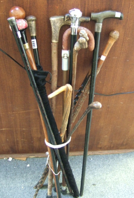 Appraisal: A quantity of walking canes and sticks some with silver