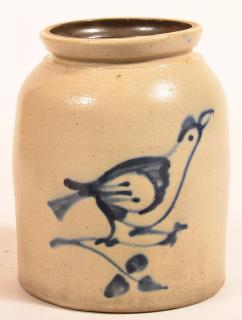 Appraisal: Unsigned th Century Stoneware Pottery Storage Crock Cobalt blue bird