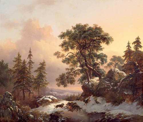 Appraisal: KRUSEMAN FREDERIK MARINUS Haarlem - Winter landscape with wolves Oil