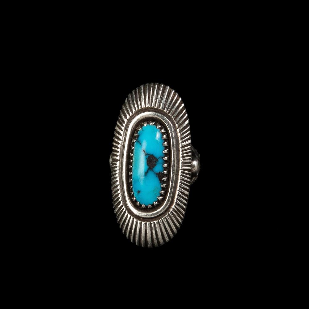 Appraisal: KENNETH BEGAY SILVER RING WITH TURQUOISE STONEKenneth Begay Din Navajo