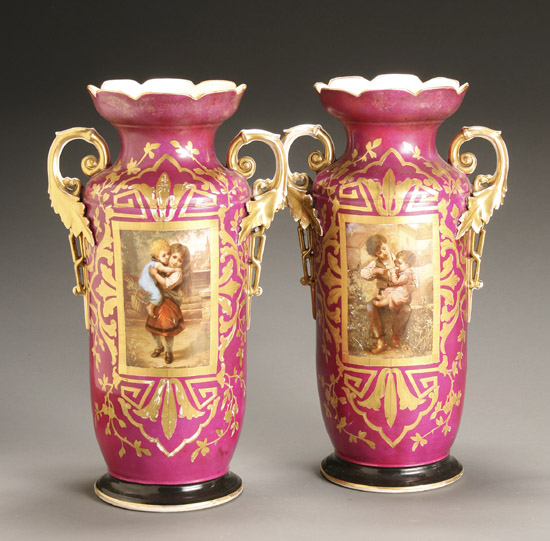 Appraisal: Pair of Paris Porcelain Pictorial Vases Mid- th Century Each