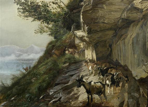 Appraisal: KOLLER RUDOLF Zurich Goats on a mountain path Oil on