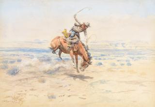 Appraisal: CHARLES M RUSSELL - Bucking Bronc watercolor on paper x