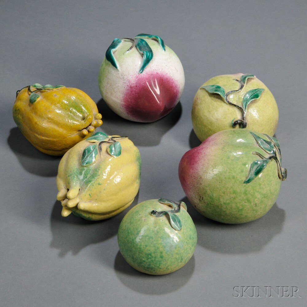 Appraisal: Six Polychrome Porcelain Fruit China th century including three peaches