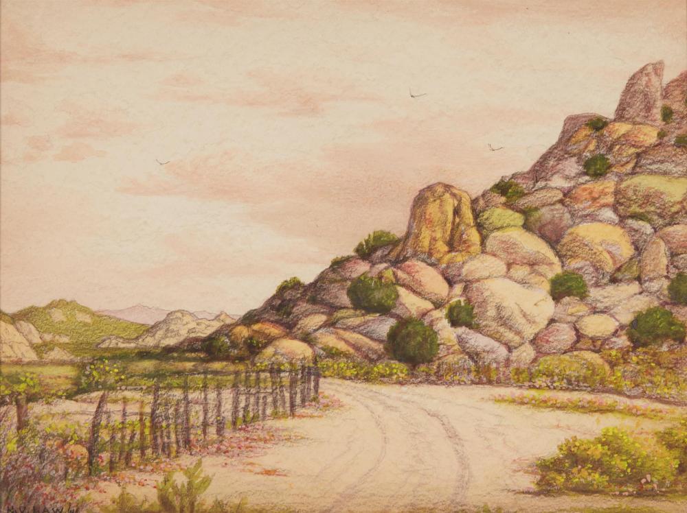 Appraisal: HARRY VICTOR LAW - DESERT ROAD LANDSCAPE WATERCOLOR AND PENCIL