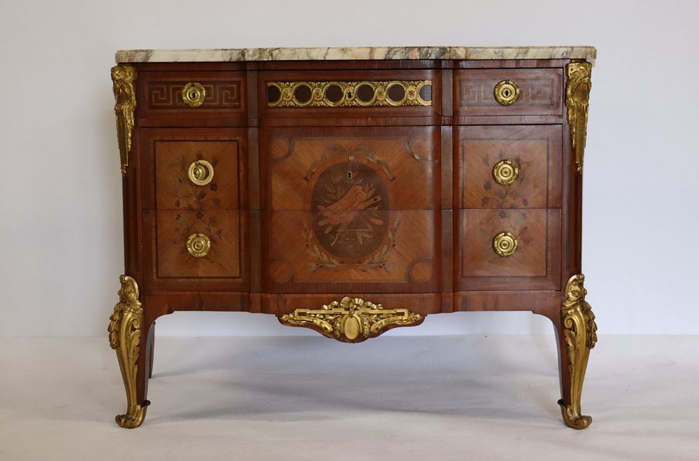 Appraisal: th Century Finest Quality Bronze Mounted Marquetry Inlaid And Marbletop