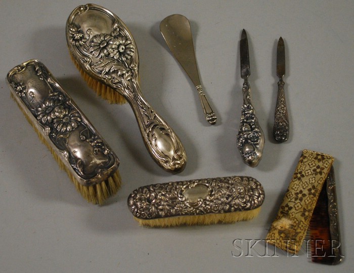 Appraisal: Seven Mixed Sterling-Handled Dresser Articles includes three brushes two files