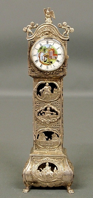 Appraisal: - Rare miniature Dutch silver tall case clock th c