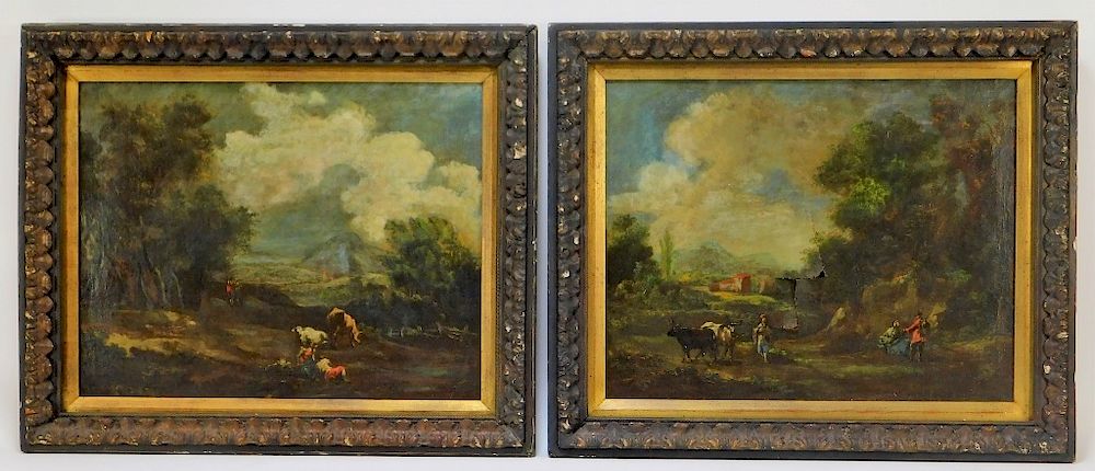 Appraisal: PR C European Bucolic Cow Landscape Paintings Europe th Century