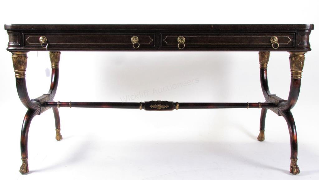 Appraisal: An antique style decorator mahogany bureau plat brass lion-head hardware