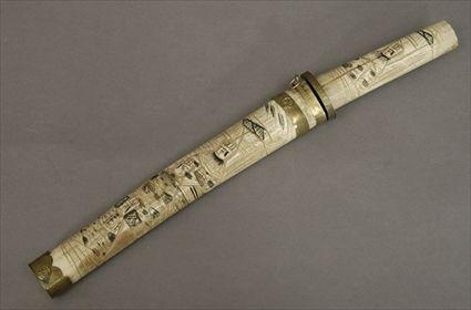 Appraisal: Japanese Steel-Blade Dagger with Carved Ivory Handle and Scabbard in