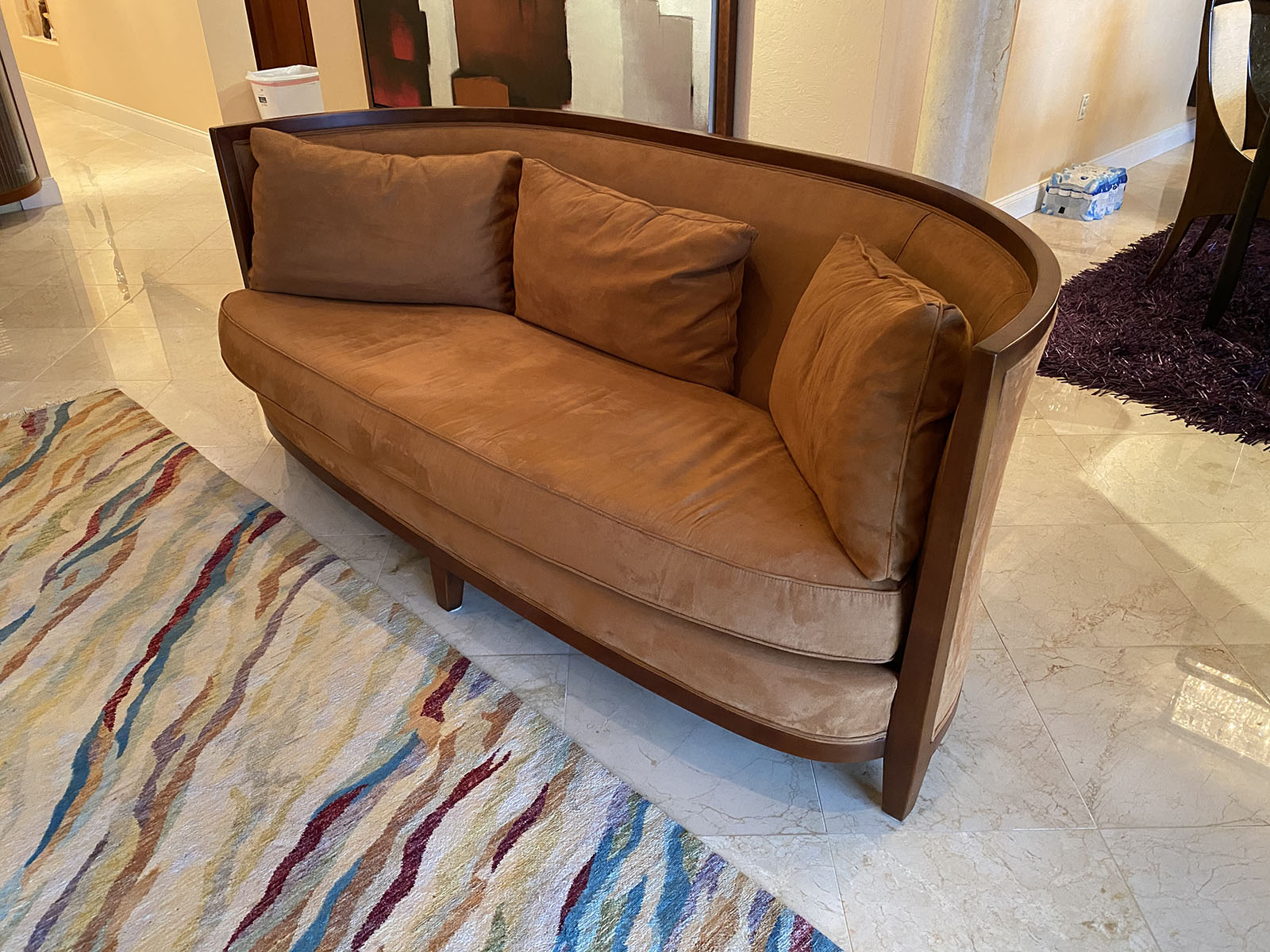 Appraisal: ROBB STUCKY CURVED HALF ROUND SOFA LOVESEAT Having a wooden