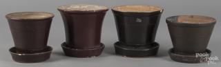 Appraisal: Four redware flowerpots th c tallest - ''