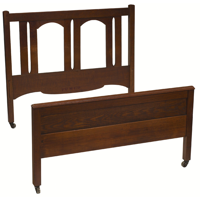 Appraisal: Arts and Crafts bed vertical arched design to headboard rails