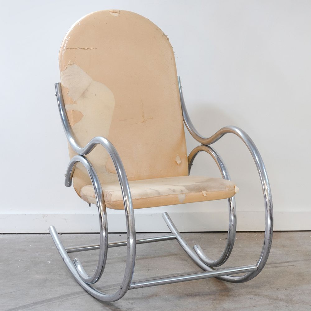 Appraisal: Modern Chrome Upholstered Rocking Chair With a label 'Churchill Furniture