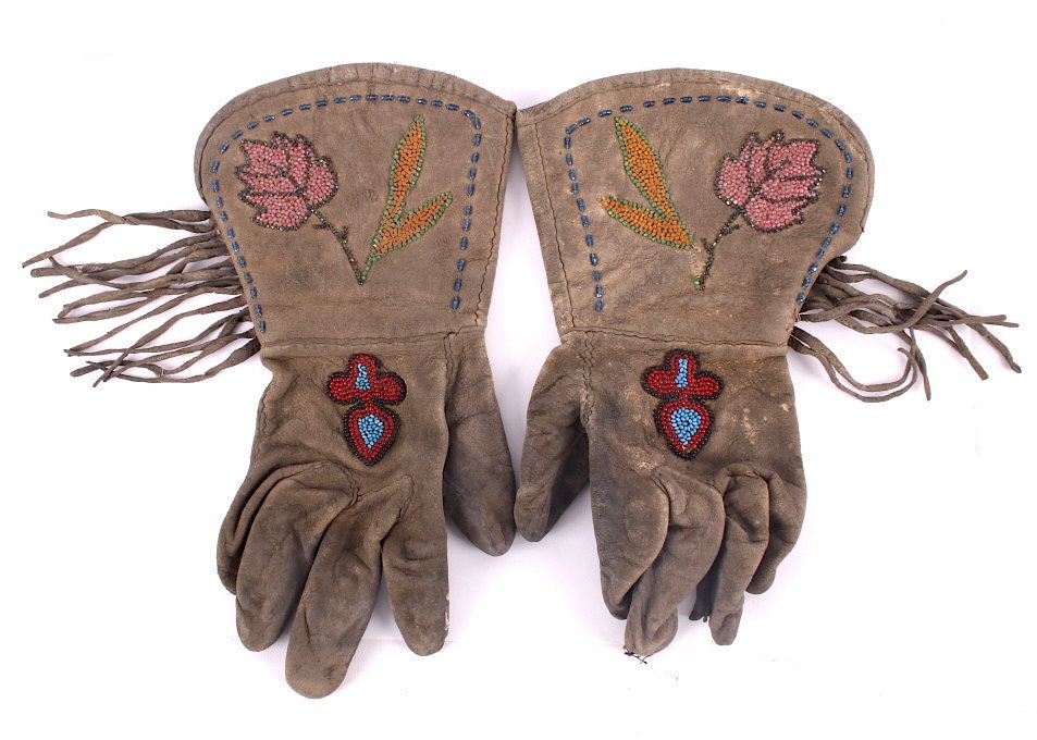 Appraisal: Blackfeet Beaded Gauntlet Gloves c - The lot features a