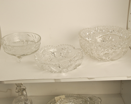 Appraisal: Pieces Cut Glass Bowl with cut flower and leaf pattern