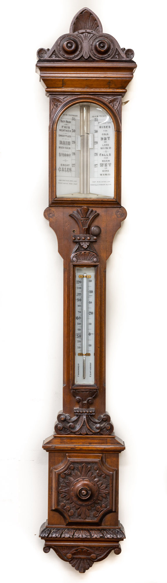 Appraisal: FINE TH CENTURY PRESENTATION BAROMETER th century Carved walnut case