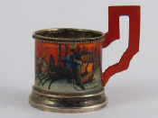 Appraisal: A Russian silver miniature tea glass holder with lacquer troika