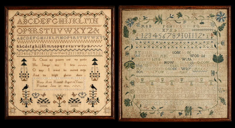 Appraisal: Two antique needlework samplers American or English Sarah Read and