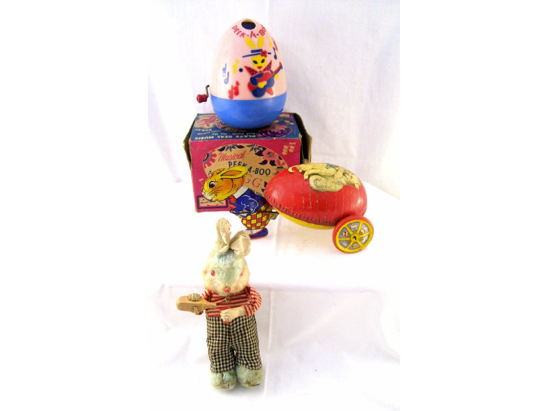 Appraisal: Mechanical Easter Items Includes Peek-a-boo plastic egg with hand operated