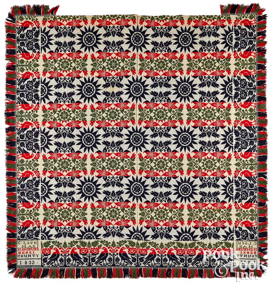 Appraisal: Pennsylvania Jacquard coverlet Pennsylvania Jacquard coverlet inscribed C Lochman Hamburg