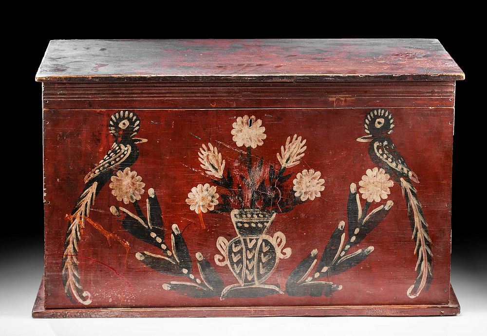 Appraisal: th C Mexican Painted Wood Chest w Birds Flowers Latin