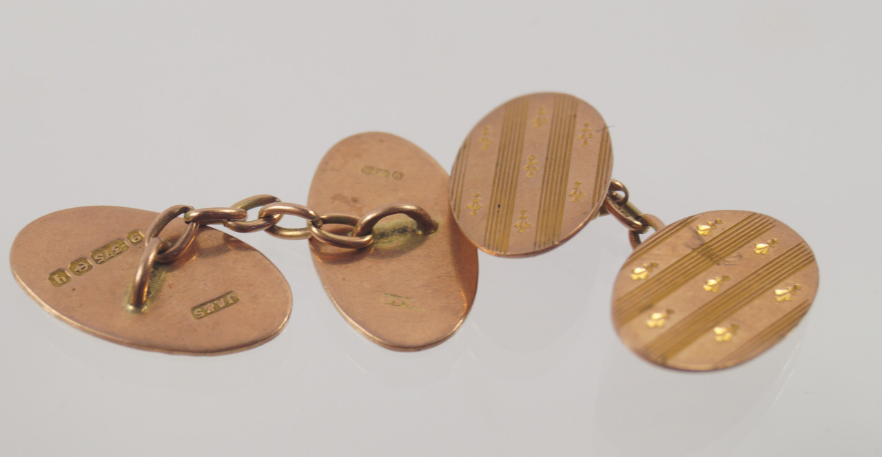 Appraisal: A pair of ct gold cuff links engraved with stripes